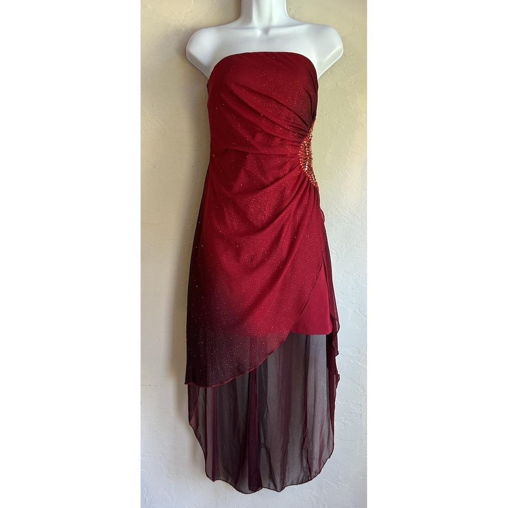 Vintage Y2K Teezeme Strapless Dress 9 Fairy‎ Grunge Asymmetric Beaded Ruched